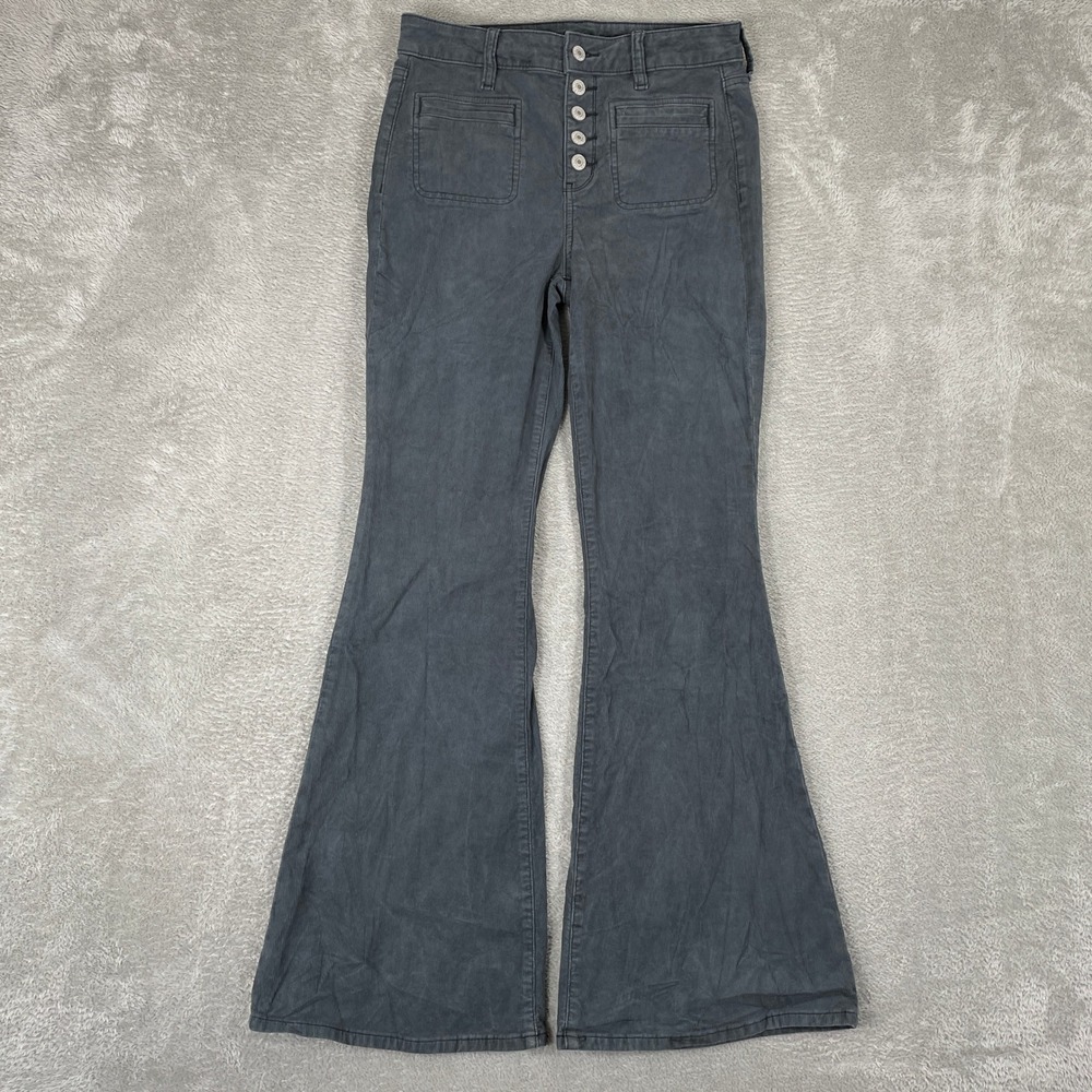 American Eagle Corduroy Pants Womens 4 (28x30.5) Gray Super Hi Rise Flare Y2K